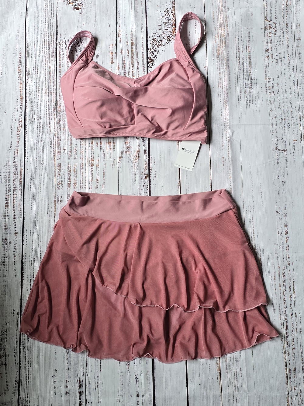 Rosey Pink Two-Piece Swim Set - Bralette & Tiered Skirt
